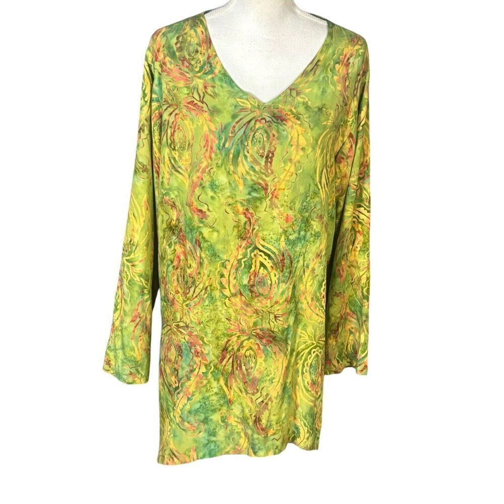 Soft Surroundings Abstract Tunic 3/4 Sleeves Size Small Green Boho Art To Wear